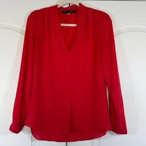 Rose & Olive Red Long Sleeve V-Neck Blouse Pleated Front Small